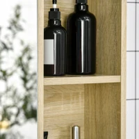 kleankin Meuble salle de bain avec miroir, armoire murale avec porte-serviettes, 3 niches, placard et étagère réglable, naturel(m-9)