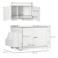 PawHut Maison de toilette pour chat design meuble cache litière 2 en 1 table d'appoint 2 portes avec cloison amovible blanc(m-3)
