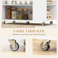 HOMCOM Desserte îlot de cuisine desserte à roulettes plateau en bois d'hévéa  4 étagères réglables porte-couteaux blanc(m-6)