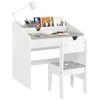 AIYAPLAY Ensemble Bureau et chaise pour enfants, avec rangement, tiroir coulissant, pour les 3-6 ans, motif étoilé - Gris(m-11)