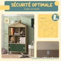 AIYAPLAY Bibliothèque et meuble de rangement jouets pour enfants, 4 étagères et placard porte coulissante, design, vert(m-6)