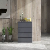 HOMCOM Commode 4 tiroirs sans poignées Moderne en Finition Laquée Grise - Grand Espace de Rangement(m-7)