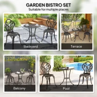 Outsunny 3 Piece Patio Bistro Set for 2, Outdoor Aluminium Garden Table and Chairs with Umbrella Hole for Balcony, Bronze Tone(m-6)