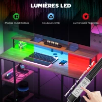HOMCOM Bureau d'ordinateur 120 cm bureau avec rangement avec lumières LED, étagères de rangement, support d'écran, naturel(m-4)