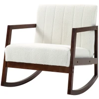HOMCOM Fauteuil à bascule fauteuil allaitement rocking chair en tissu effet laine bouclée avec pieds en bois massif d'hévéa(m-1)