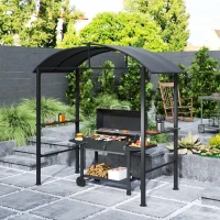Outsunny Grillpaviljoen met 2 Zijplanken, Haken, Stalen Frame, 1,1 x 2,3m, Donkergrijs(m-2)