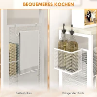 HOMCOM Nischenwagen Mehrzweckwagen Küchenwagen, 3 Regale, Haken, 58 cm x 18,5 cm x 87 cm, Weiß(m-5)