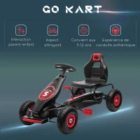 HOMCOM Kart à pédales pour enfant siège réglable 3 positions frein à main enfant de 5 à 12 ans rouge noir(m-8)