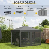 Outsunny 3 x 3 m Pop Up Gazebo, 420D Garden Tent Canopy with Removable Mesh Sidewall Netting, Carry Bag for Garden Patio Outdoor, Light Grey(m-4)