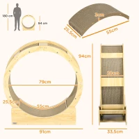Roue d'exercice pour chat exerciseur de roue de chat lot 4 planches à gratter remplaçable 91 x 33,5 x 94 cm marron chêne(m-3)