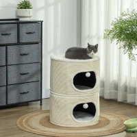 PawHut Tour pour chat modulable tonneau griffoir chat fermeture éclair séparable 3 niveaux tapis de grattage Ø 51 x 69 cm crème(m-2)