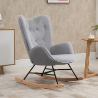 HOMCOM Rocking Chair with Ear Wings Grand Comfort Armrests Seat Backrest High Density Foam Velvet-Like Gray(m-12)