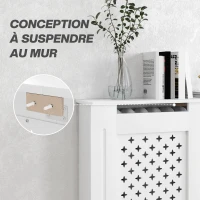HOMCOM Couvercle de radiateur cache radiateur grille croisée pour salon chambre à coucher en bois 112l x 19P x 81,5H cm blanc(m-6)