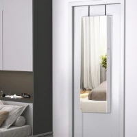 HOMCOM Armoire à bijoux suspendue au mur ou à la porte avec miroir, LED, 5 étagères, 2 tiroirs, 37x10x120cm, effet bois grisé(m-7)