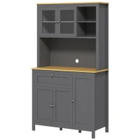HOMCOM Küchenschrank Buffet Küche 5 Türen davon 2 Glastüren und 1 Schublade, 1 mittleres Fach - Höhe 180 cm Grau(m-1)