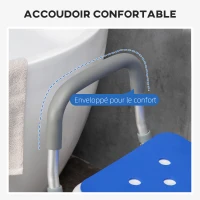 HOMCOM Tabouret de douche chaise de douche ergonomique hauteur réglable pieds antidérapants 56,5 x 53,5 x 87 cm blanc et bleu(m-5)