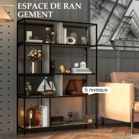HOMCOM Bibliothèque meuble de rangement étagère à 5 niveaux cadre en acier style industriel - 120L x 30l x 161H cm(m-5)
