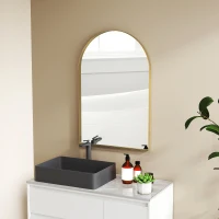 HOMCOM Gewölbter Wandspiegel Badezimmerspiegel mit Aluminiumlegierungsrahmen für Schlafzimmer Wohnzimmer Eingangsbereich 60 × 90 cm Gold(m-5)