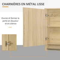 kleankin Meuble salle de bain avec miroir, armoire murale avec porte-serviettes, 3 niches, placard et étagère réglable, naturel(m-5)