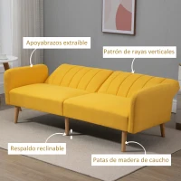 HOMCOM Sofá Cama de 3 Plazas Moderno 173x75x73 cm Sofá Cama Plegable Tapizado en Lino Sintético con Respaldo Ajustable en 3 Niveles y Reposabrazos Desmontables para Salón Oficina Amarillo(m-6)