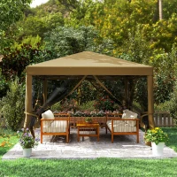Outsunny 3 x 3 m Pop Up Gazebo, 420D Garden Tent Canopy with Removable Mesh Sidewall Netting, Carry Bag for Garden Patio Outdoor, Khaki(m-8)
