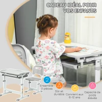 HOMCOM Ensemble bureau enfant avec chaise en acier hauteur réglable, tablette coulissante, bureau inclinable 45° - gris blanc(m-4)