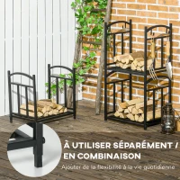 Outsunny Range bûches Porte-bûches range rack à bûches pour bois de cheminée modulable 4 crochets dim. 46 x 32 x 126 cm(m-4)