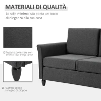HOMCOM Divano a 2 Posti a Seduta Ampia con Cuscini Rimovibili da Salotto in Tessuto Effetto Lino e Gommapiuma, 141x70x78 cm, Grigio scuro e Nero(m-6)