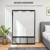 HOMCOM Armoire penderie armoire de rangement avec tringle rideaux 3 niches et 3 tiroirs en tissu amovibles 105 x 48 x 160 cm(m-4)