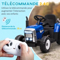 HOMCOM Tracteur électrique avec remorque amovible, pour enfants de 3 à 6 ans avec télécommande MP3 musique affichage lumières(m-5)