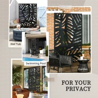 Outsunny Decorative Garden Privacy Screen with Stand, 6.5FT Freestanding Metal Outdoor Divider, Decorative Privacy Panel with Expansion Screws for Garden Pool Hot Tub, Large Leaves Style, Black(m-6)