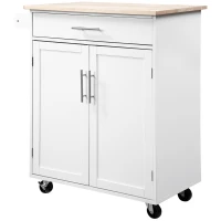 HOMCOM Desserte de cuisine sur roulettes chariot de service Ilot de cuisine avec tiroir de placard et porte-torchons - blanc(m-1)