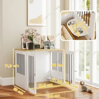 PawHut Gaiola para Cães 2 em 1 Mesa Auxiliar com 2 Portas com Trava Comedouro Giratório de 360° 2 Tigelas 80x55x71,5 cm Branco(m-3)