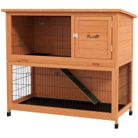 PawHut Cage pour petits animaux, maison pour rongeurs, résistante aux intempéries, 2 bacs inférieurs, 123 x 63 x 112 cm, Orange(m-1)