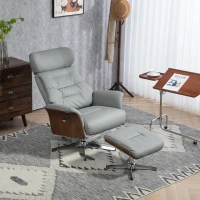 HOMCOM Fauteuil Relax avec Repose-Pieds, Fonction d'Inclinaison, Pivotant, Similicuir, jusqu'à 150 kg, Gris Clair(m-2)