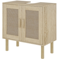 HOMCOM Badezimmerschrank mit Waschbeckenunterschrank, Rattantüren, Kiefernholzfüße, 2 Ebenen, 60 x 30 x 60 cm, Eiche
