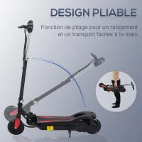 HOMCOM Trottinette électrique pliante pour enfant de 7+ans, 120W Vitesse max 12km/h, 75x36x82-93 cm Noir(m-5)