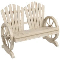 Outsunny Banc de jardin, Design roue de chariot, pour 2 personnes, Bois naturel(m-1)
