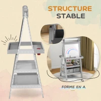 AIYAPLAY Tableau chevalet enfant 3 en 1 avec tableau blanc magnétique, tableau à craie, rouleau papier, 2 paniers, 3-6 ans, gris(m-7)