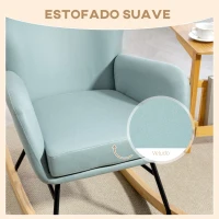 HOMCOM Poltrona Baloiço Estofada em Veludo com Assento Acolchoado Apoio para os Braços e Pés de Madeira de Faia 65x87x102 cm Verde Claro(m-6)