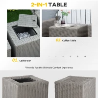 Outsunny 5 Pieces Outdoor PE Rattan Garden Furniture with Cushions, Patio Lounge Adjustable Backrest Chairs, Footstools and Cooler Bar Coffee Table & Cover, Grey(m-7)