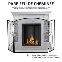 HOMCOM Pare-feu pour cheminée ou poêle design élégant Pare-étincelles 3 Volets Pliables dim. 132,5L x 76,5H cm Acier métal Noir(m-4)