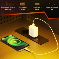 HOMCOM Secretária Gaming com Luzes LED 100x50 cm Secretária Gaming de Fibra de Carbono com Tomadas de Corrente e Controlo Remoto Preto(m-5)