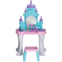 AIYAPLAY Ensemble de coiffeuse pour enfants 18 PCS avec miroir et tabouret, design château avec lumière, musique, sèche-cheveux(m-1)
