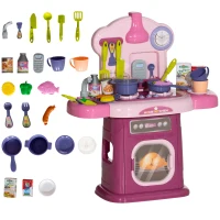 AIYAPLAY Cuisine enfant accessoires 38 PCS jouet d'imitation pour enfant dinette enfant 3-6 ans lumières et sons réalistes rose(m-10)