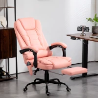 Vinsetto Chaise de bureau massante, 7 points de vibration, repose-pieds et dossier réglables, jusqu'à 120 kg, similicuir, Rose(m-2)