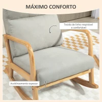 HOMCOM Poltrona Baloiço Estofada em Linho com Pés de Madeira de Borracha e Apoio para os Braços 65x87x94,5 cm Cinza(m-5)