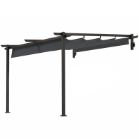 Outsunny Pavillon, 3 x 3 m Pergola, Toit de terrasse coupe-vent, Montage mural, Toit ajustable, pour Jardin, Terrasse, Gris foncé