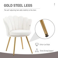 HOMCOM Shell chair vanity chair velvet salon chair with golden metal legs cream(m-4)