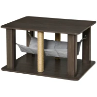 PawHut Table d'appoint pour chat maison chat meuble chat table d'appoint centre d'activités avec hamac et griffoirs - 79 x 59 x 45,5 cm gris(m-11)